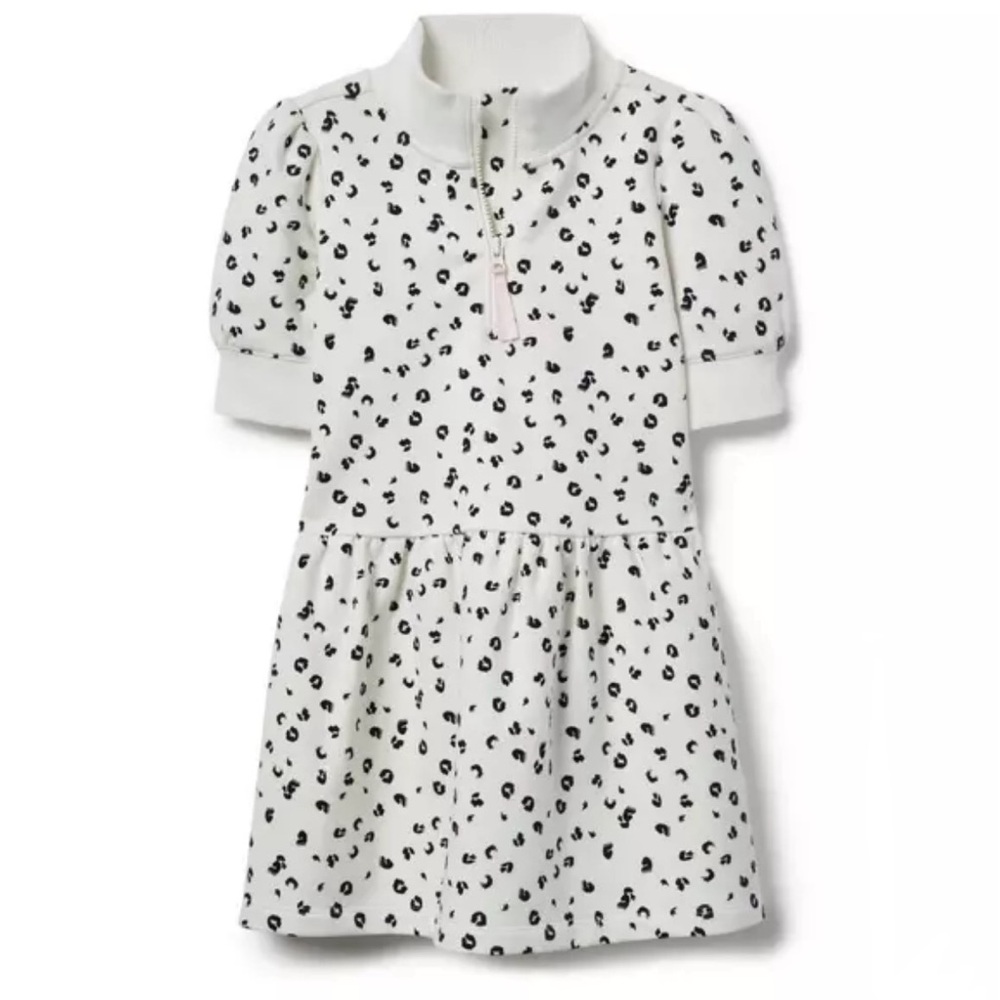 Janie and Jack Girls size 12 casual dress Cotton Preppy Leopard Print Half Zip